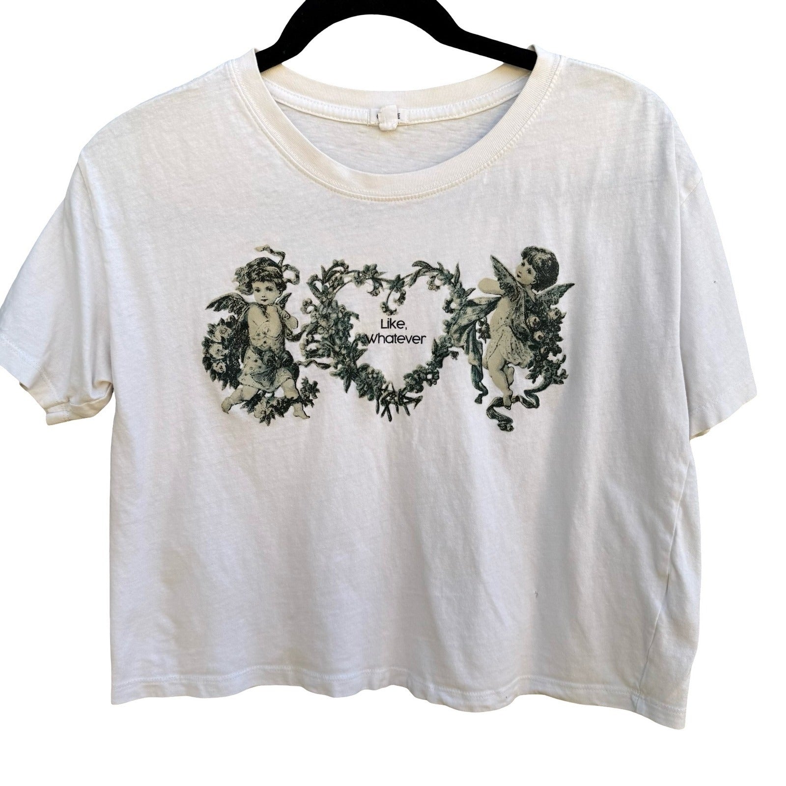 Garage Y2K Like Whatever Cherub Heart Graphic Cropped Shirt Coquette Dollette M