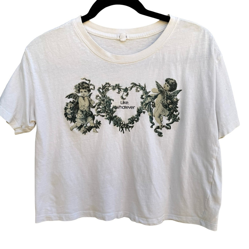 Garage Y2K Like Whatever Cherub Heart Graphic Cropped Shirt Coquette Dollette M