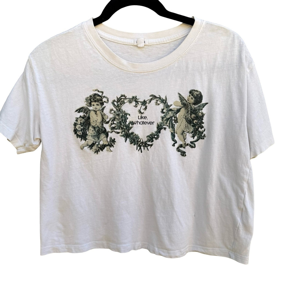 Garage Y2K Like Whatever Cherub Heart Graphic Cropped Shirt Coquette Dollette M