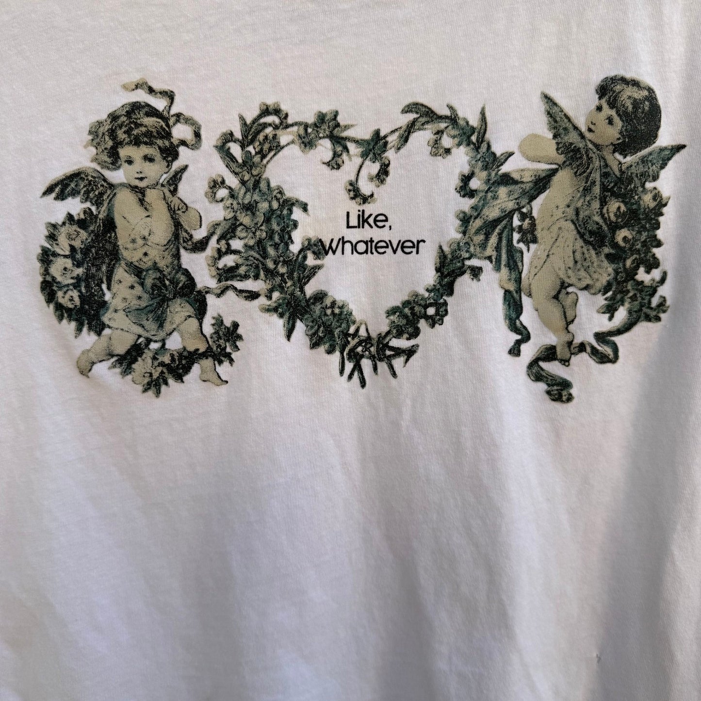 Garage Y2K Like Whatever Cherub Heart Graphic Cropped Shirt Coquette Dollette M