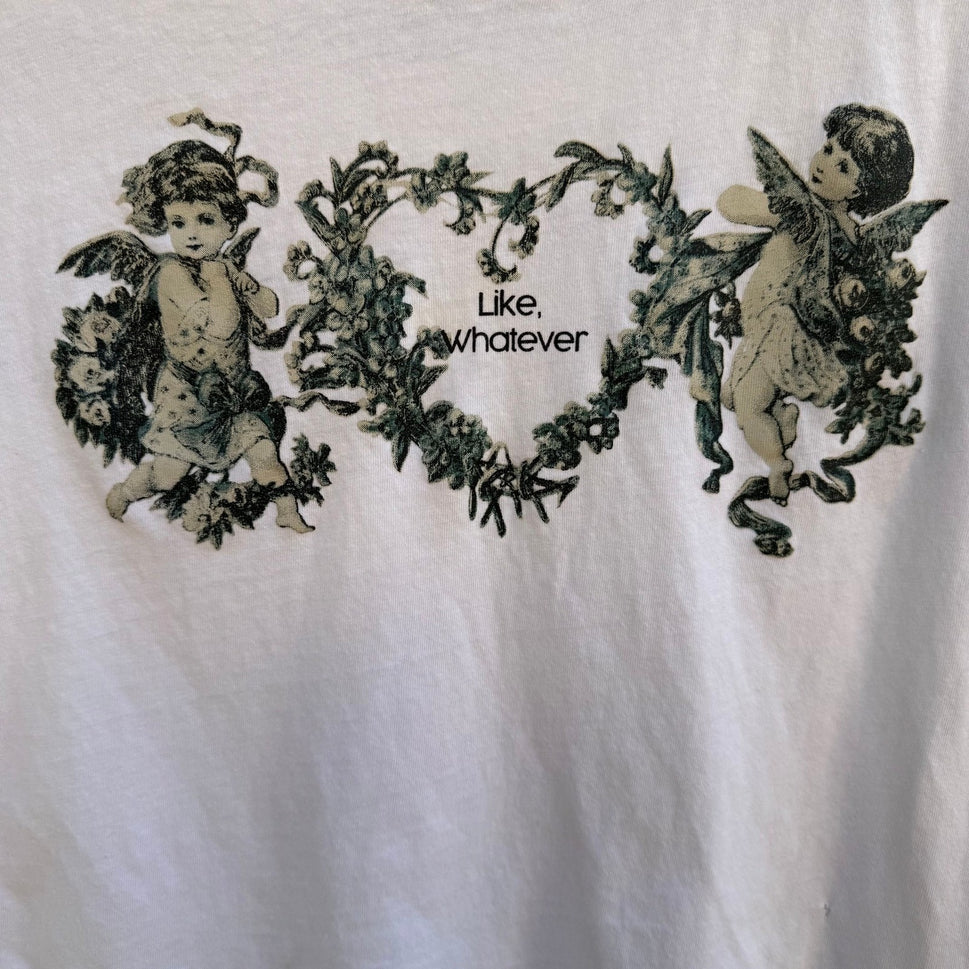 Garage Y2K Like Whatever Cherub Heart Graphic Cropped Shirt Coquette Dollette M