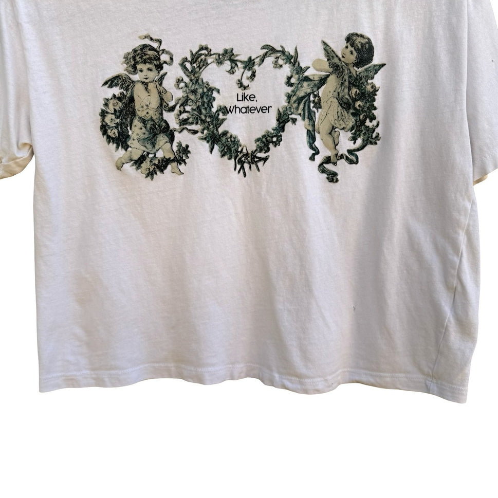 Garage Y2K Like Whatever Cherub Heart Graphic Cropped Shirt Coquette Dollette M