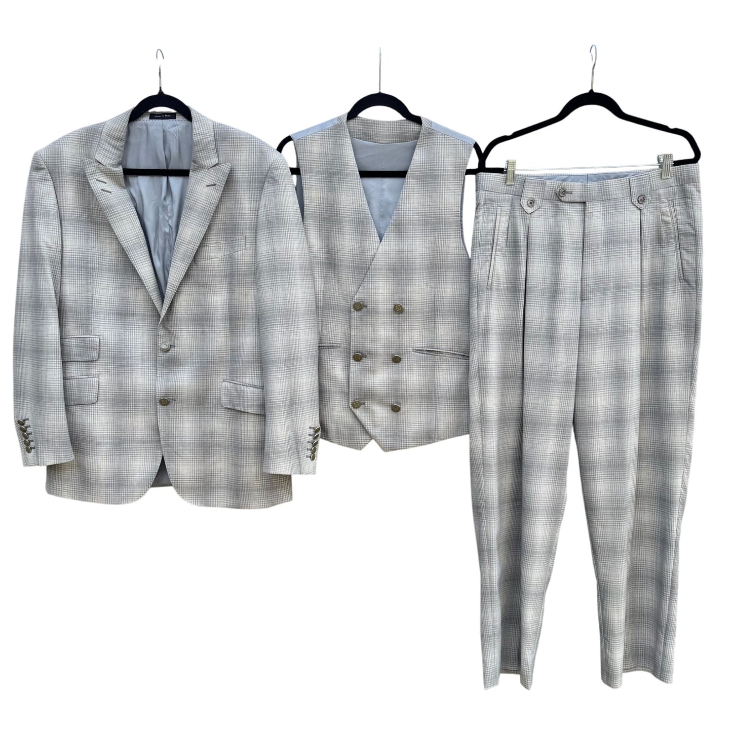 Sergio Valentino Firenze Italian Super 150s Wool Mens 3-Piece Gray Plaid Suit