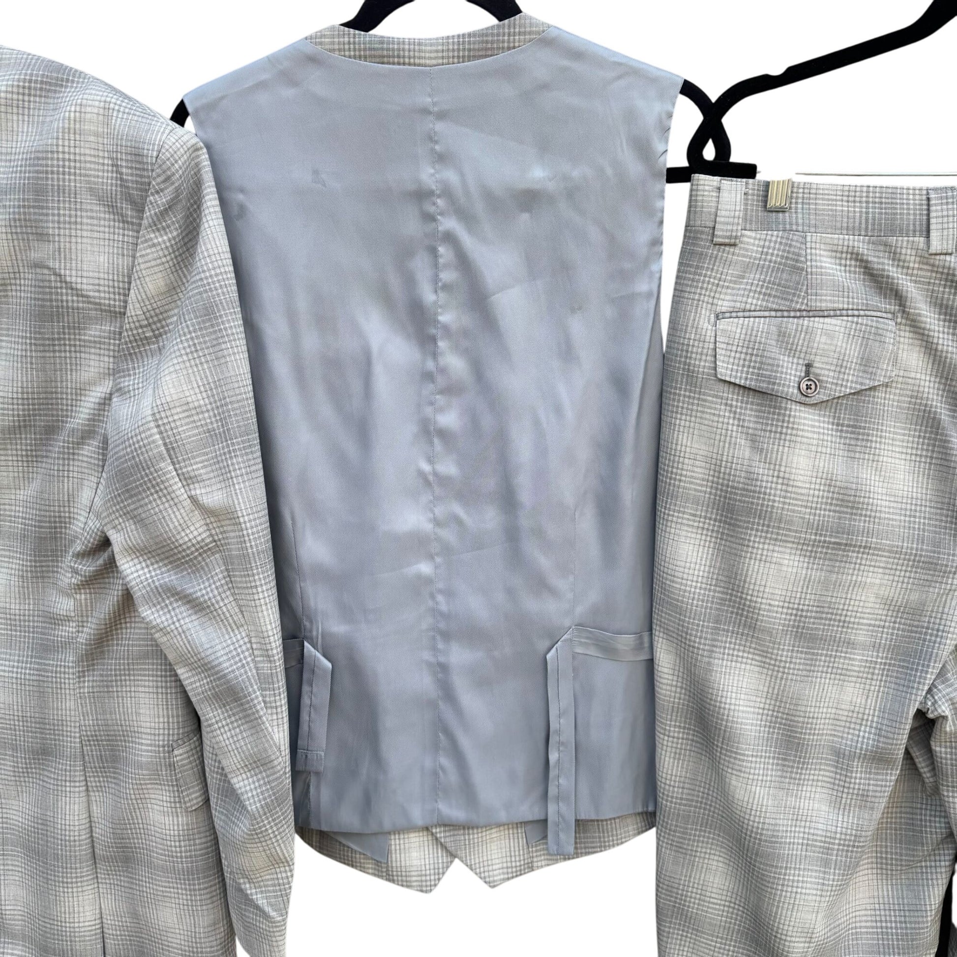 Sergio Valentino Firenze Italian Super 150s Wool Mens 3-Piece Gray Plaid Suit