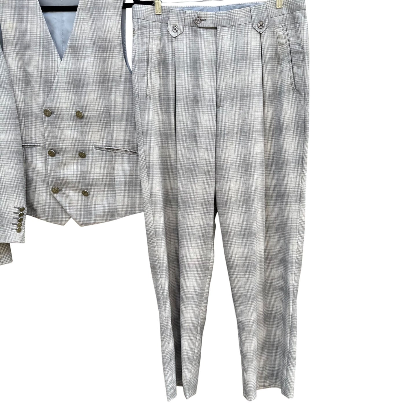 Sergio Valentino Firenze Italian Super 150s Wool Mens 3-Piece Gray Plaid Suit