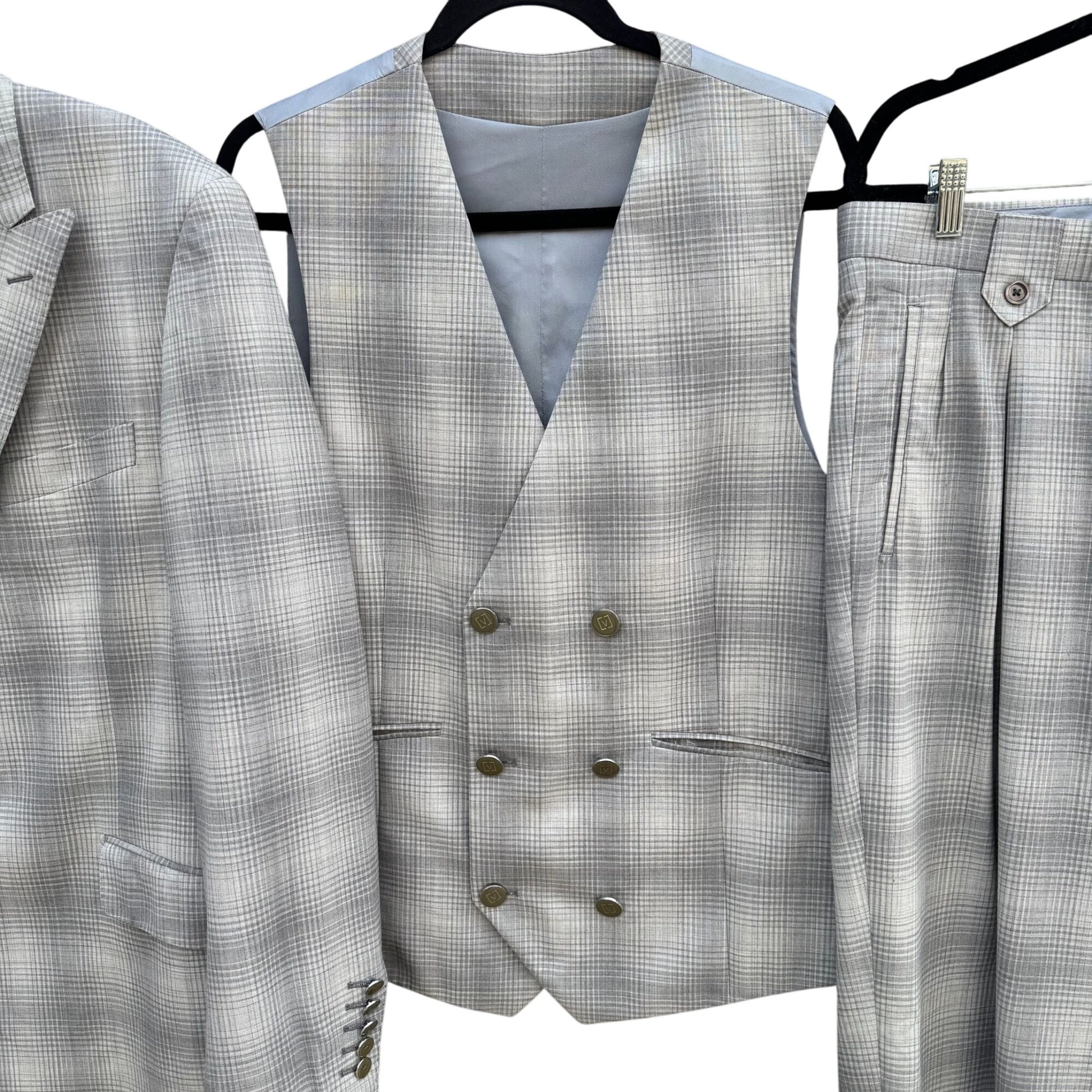Sergio Valentino Firenze Italian Super 150s Wool Mens 3-Piece Gray Plaid Suit