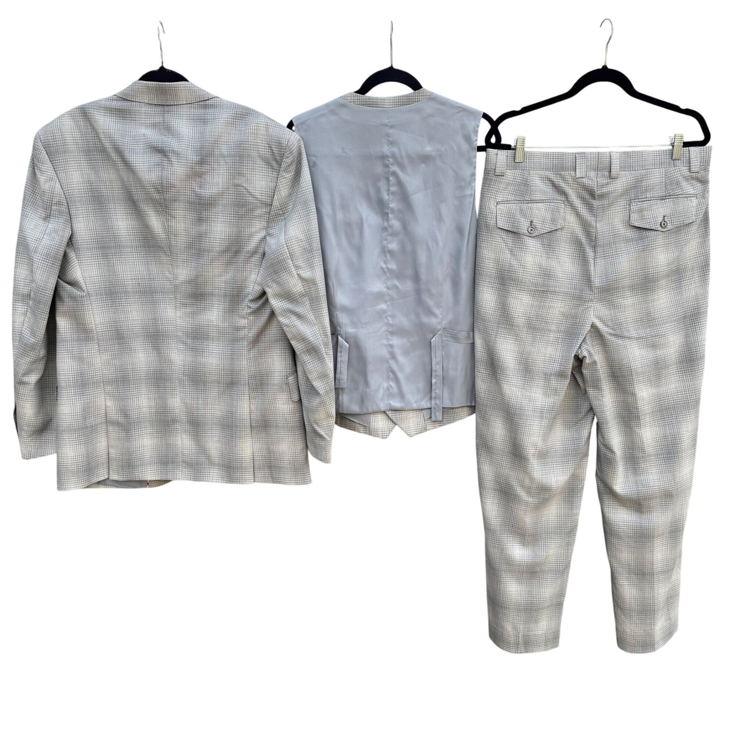 Sergio Valentino Firenze Italian Super 150s Wool Mens 3-Piece Gray Plaid Suit