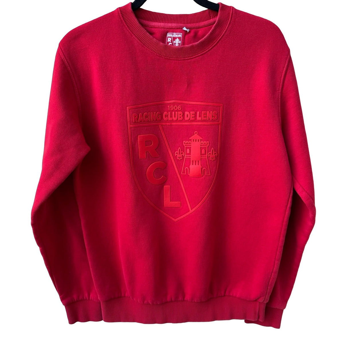 Racing Club De Lens 1906 Embossed Logo Soccer Football Sweatshirt Red Mens S