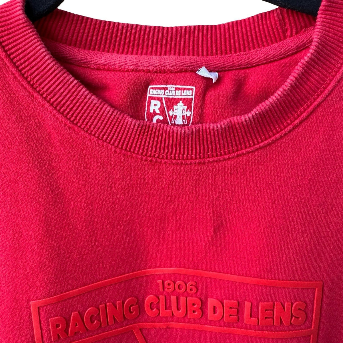 Racing Club De Lens 1906 Embossed Logo Soccer Football Sweatshirt Red Mens S