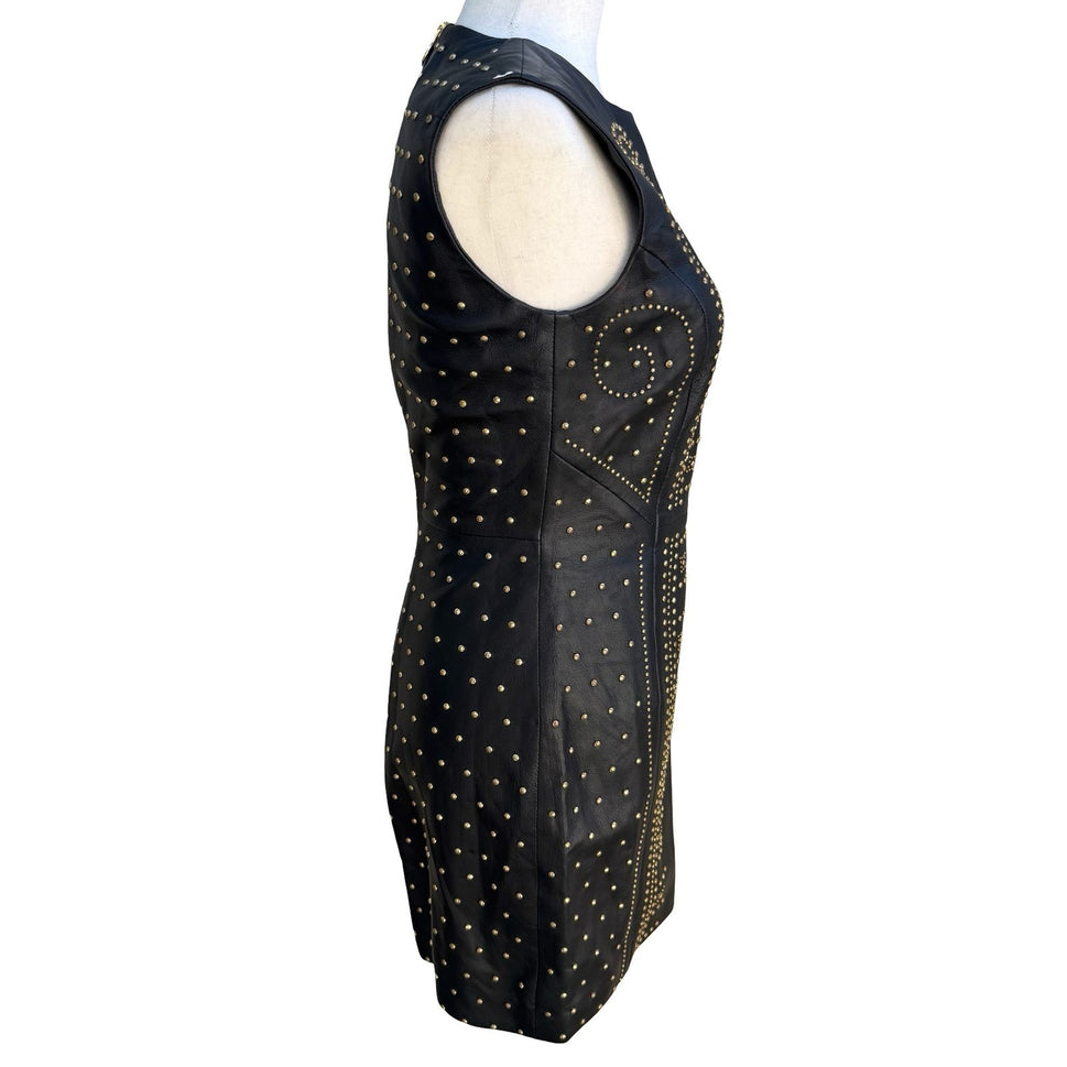 Versace for H&M Black Leather Studded Sleeveless Dress Gold Studs 6 2011 Collab