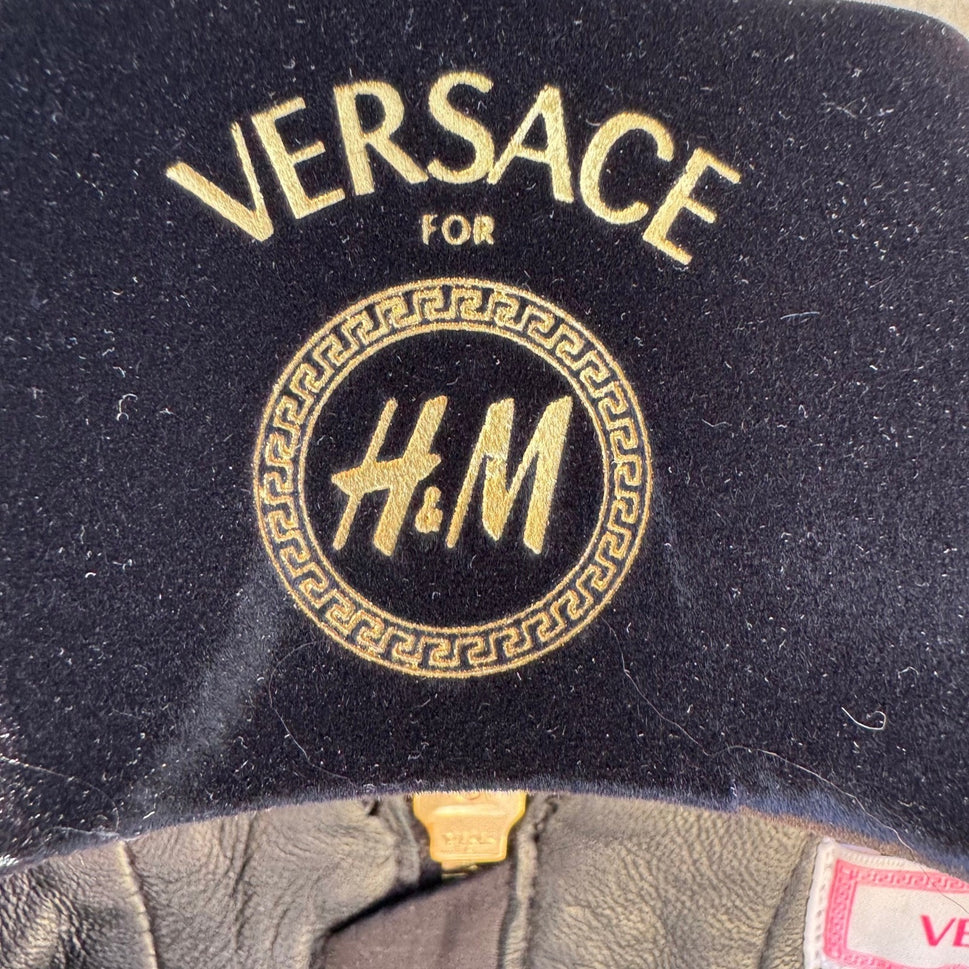 Versace for H&M Black Leather Studded Sleeveless Dress Gold Studs 6 2011 Collab