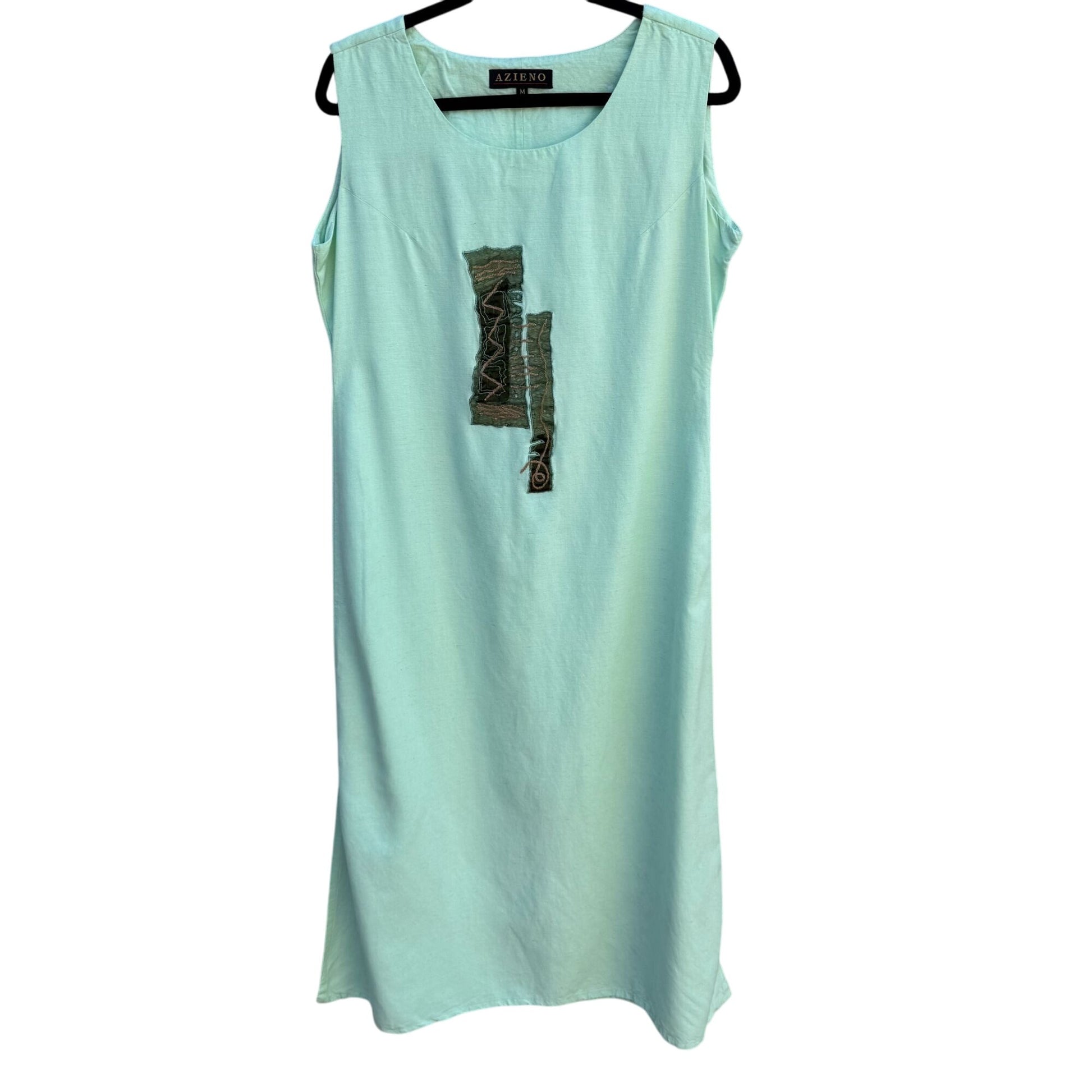 Azieno Womens Sleeveless Mint Green Unique Patchwork Embroidery Maxi Dress M