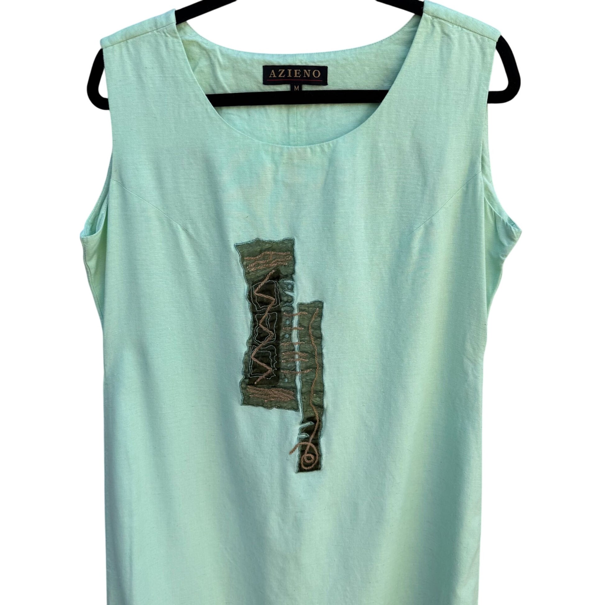 Azieno Womens Sleeveless Mint Green Unique Patchwork Embroidery Maxi Dress M