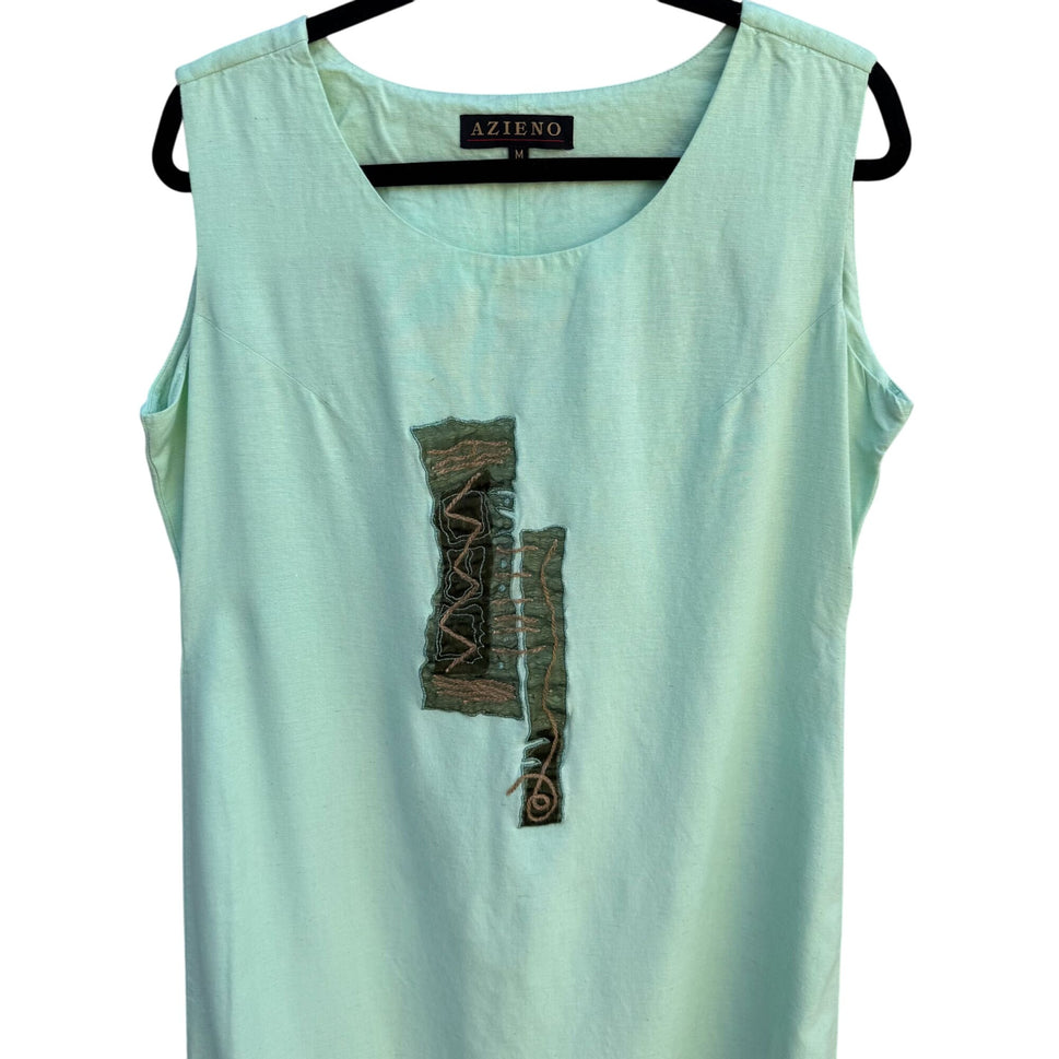 Azieno Womens Sleeveless Mint Green Unique Patchwork Embroidery Maxi Dress M