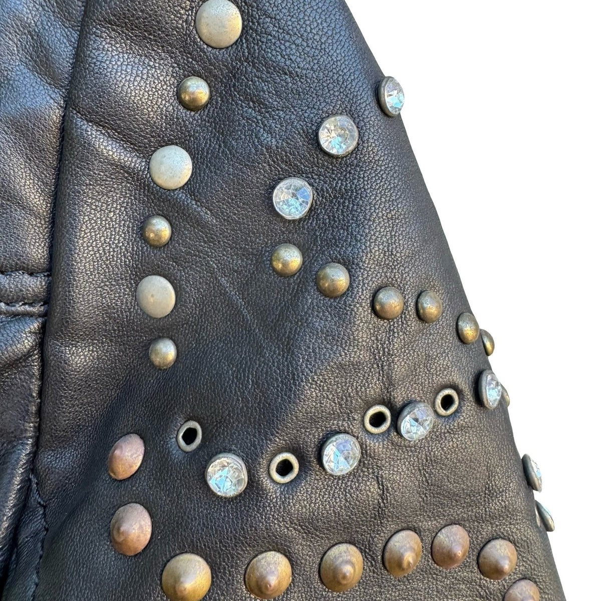 Zara Trafaluc Studded Rhinestone Lambskin Leather Moto Biker Punk Jacket Black S