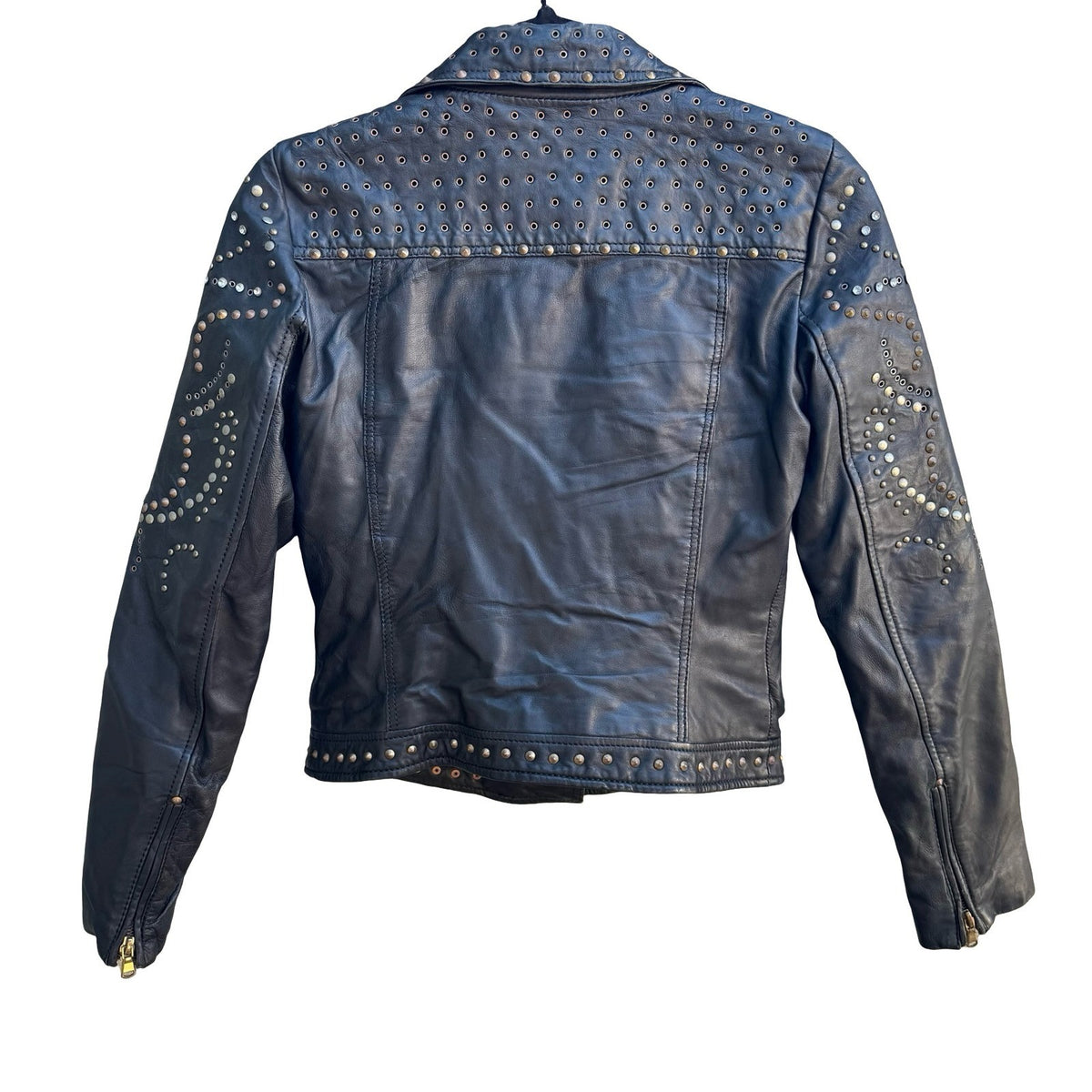 Zara Trafaluc Studded Rhinestone Lambskin Leather Moto Biker Punk Jacket Black S