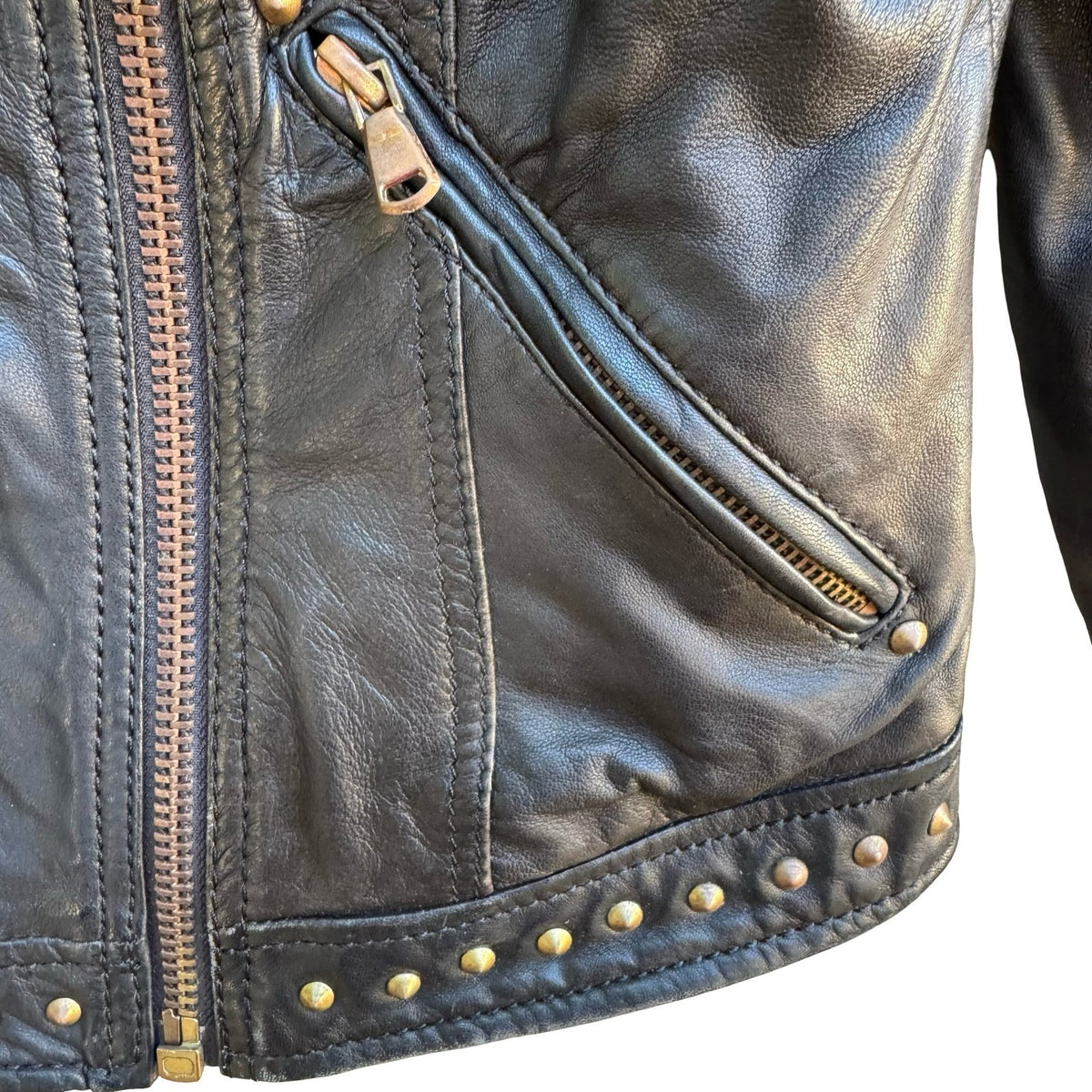 Zara Trafaluc Studded Rhinestone Lambskin Leather Moto Biker Punk Jacket Black S