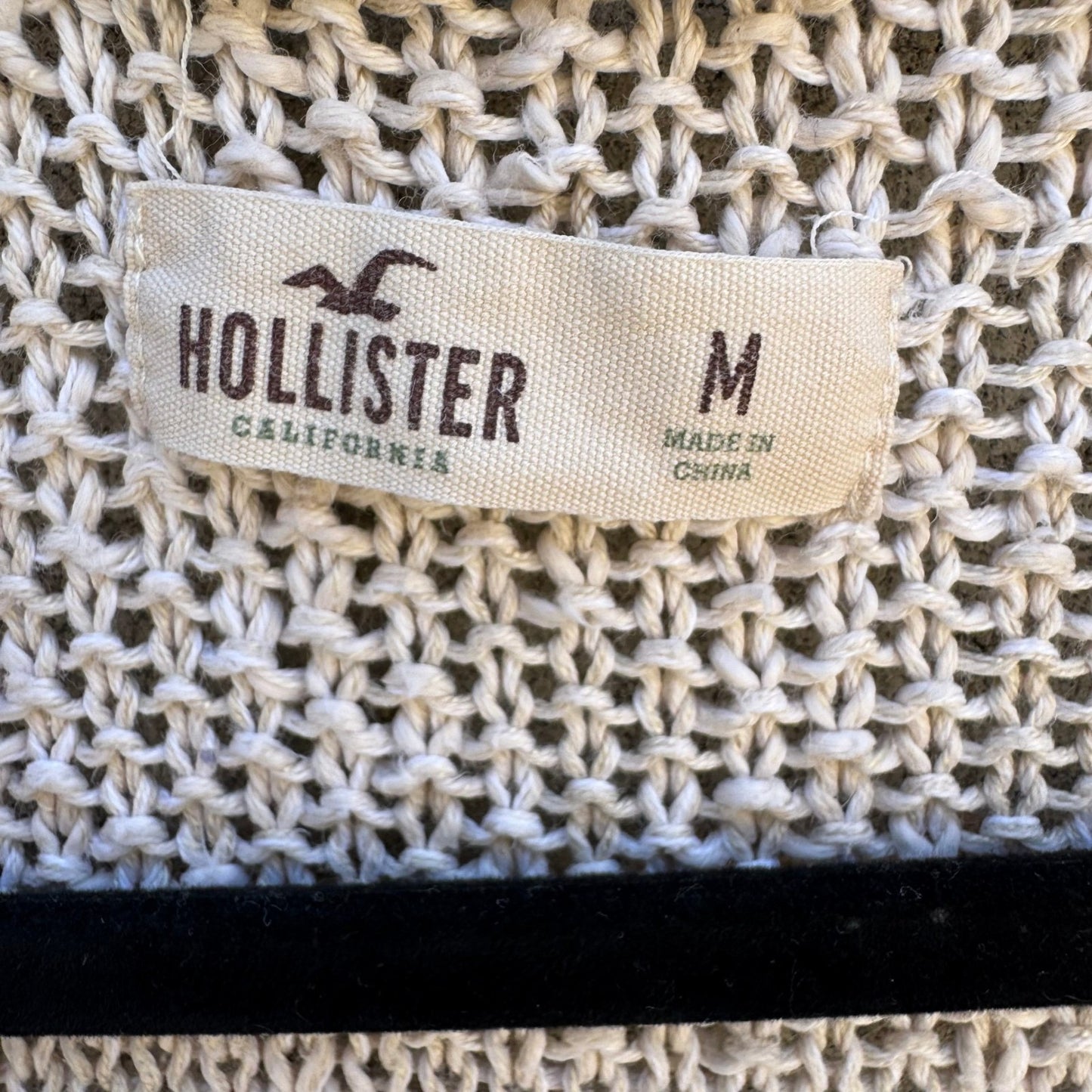 Hollister Boho Crochet Fringe Open Oversized Cardigan Sweater Beachy Coastal M