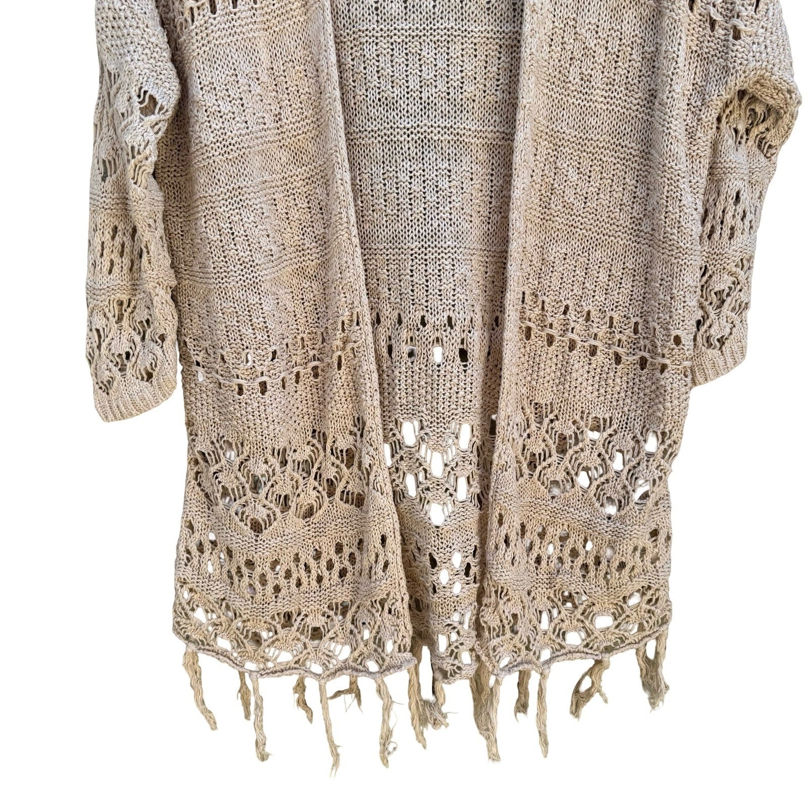 Hollister Boho Crochet Fringe Open Oversized Cardigan Sweater Beachy Coastal M