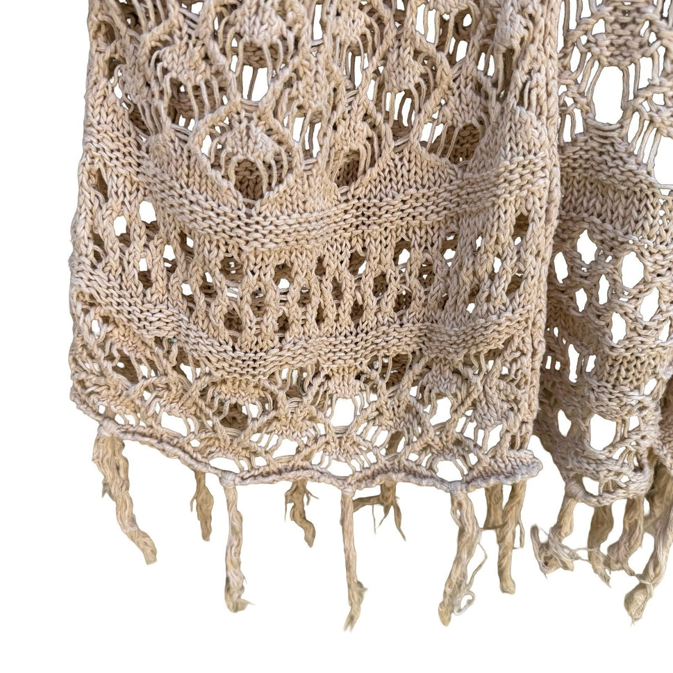 Hollister Boho Crochet Fringe Open Oversized Cardigan Sweater Beachy Coastal M