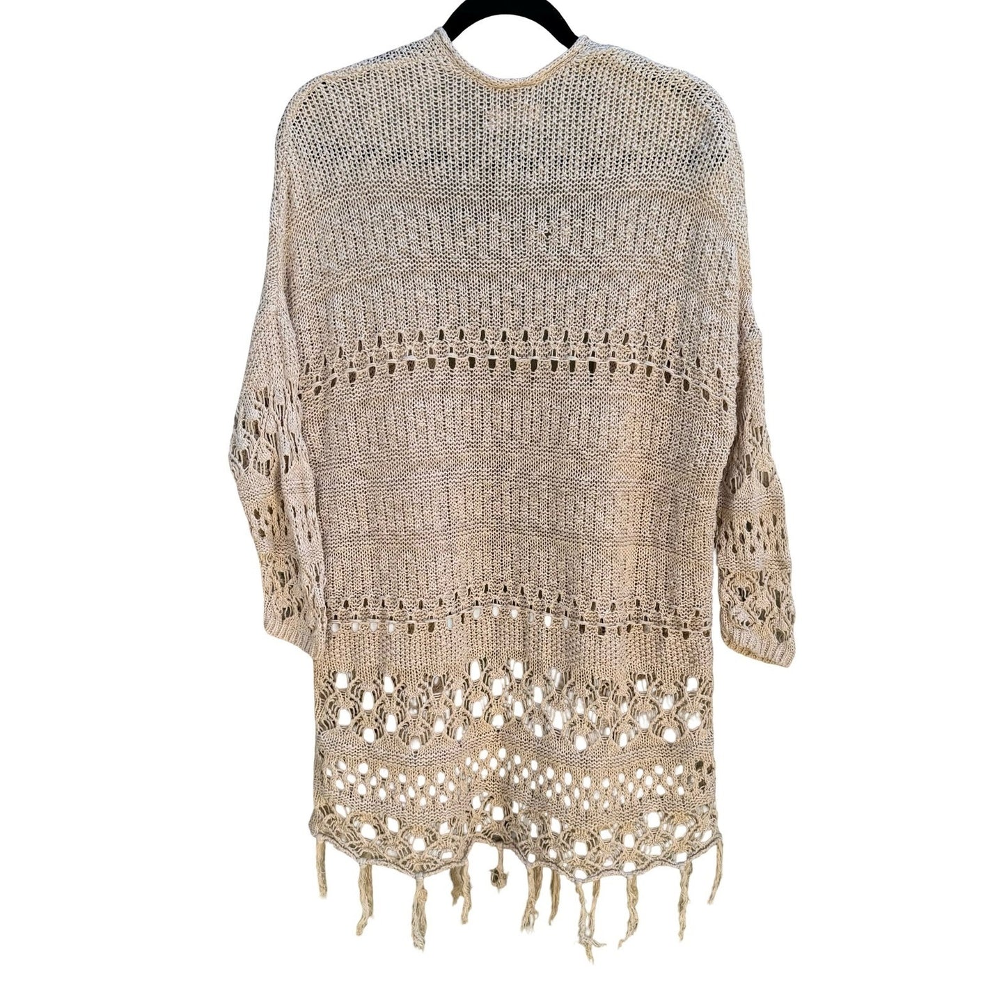 Hollister Boho Crochet Fringe Open Oversized Cardigan Sweater Beachy Coastal M