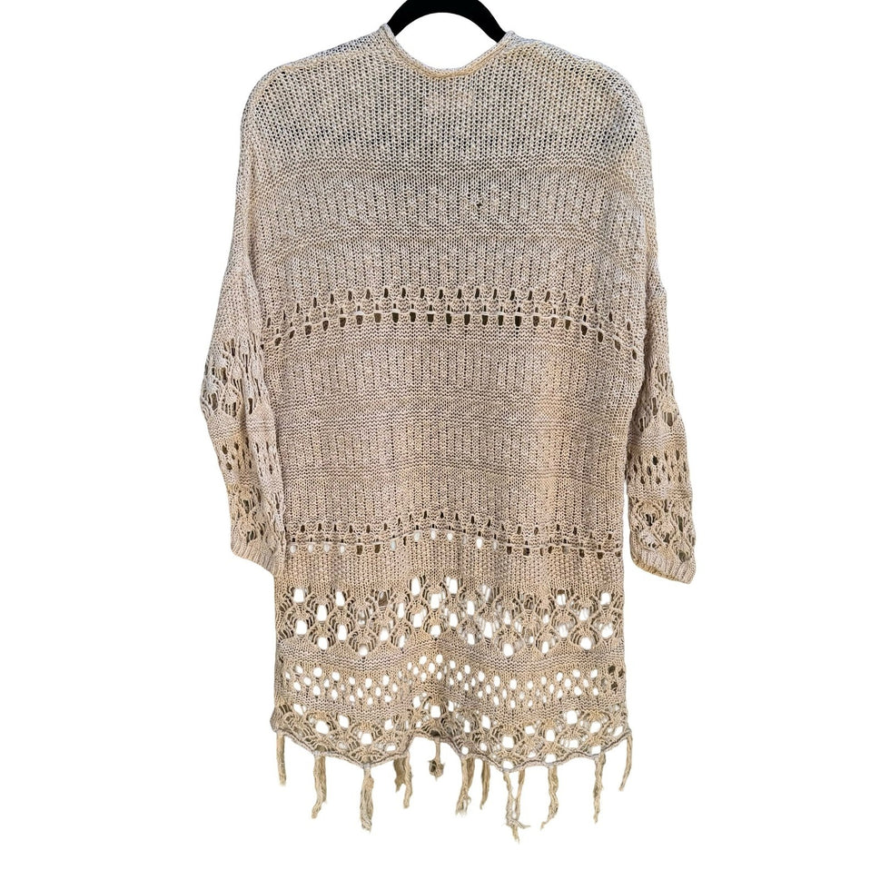 Hollister Boho Crochet Fringe Open Oversized Cardigan Sweater Beachy Coastal M