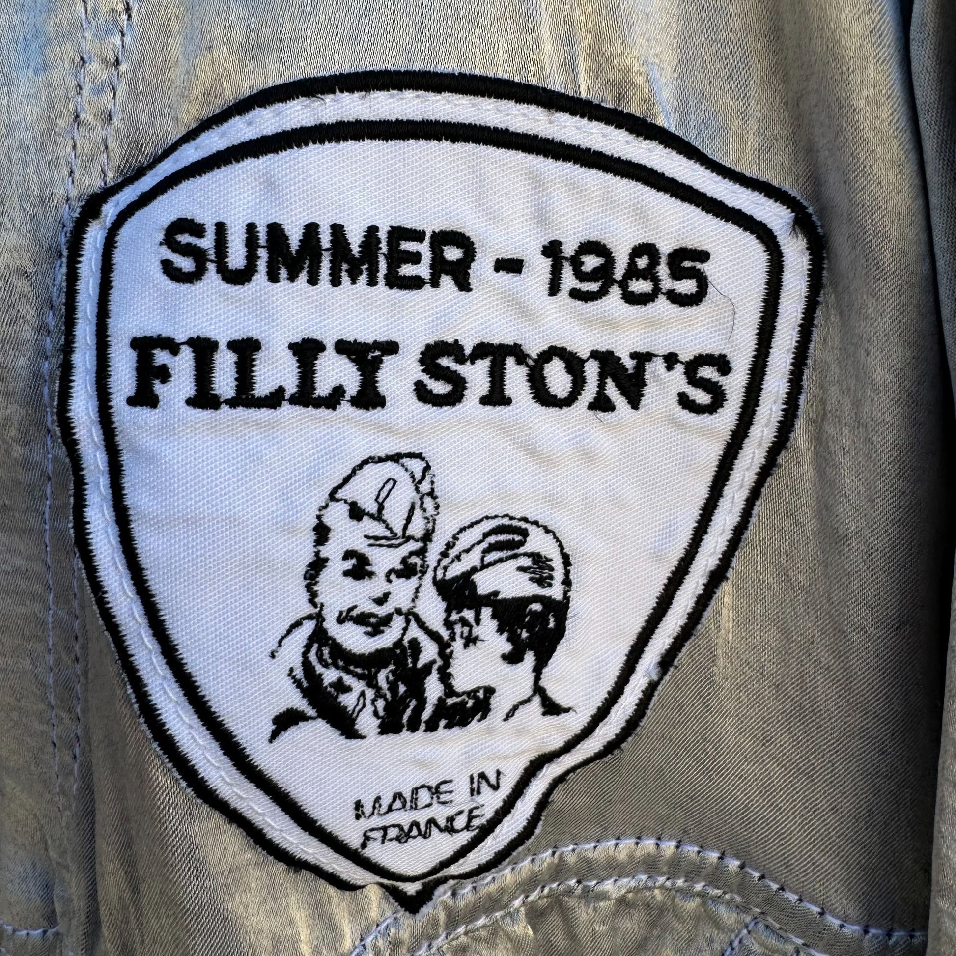 Taka Uchiyama for Filly Stons 1985 Vintage Silver & Gray Satin Varsity Jacket