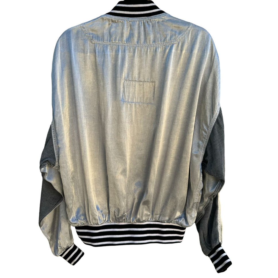 Taka Uchiyama for Filly Stons 1985 Vintage Silver & Gray Satin Varsity Jacket