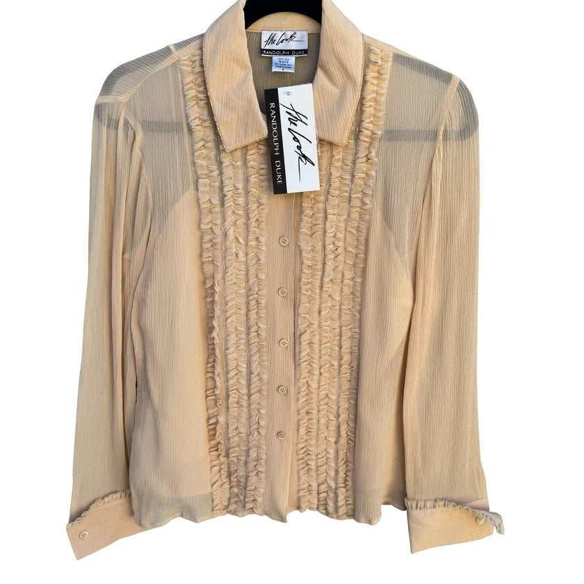 Randolph Duke The Look Silk Ruffle Beaded Blouse Champagne Beige NWT Size 6