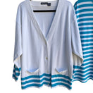 Switch Nautica Vintage 80s Yacht Oversized White Teal Striped Preppy Cardigan Shirt L 3 image
