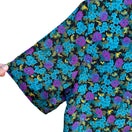 Switch New Focus Vintage Boho Cottage Floral Teal Purple Short Sleeve Button Up Blouse 3 image