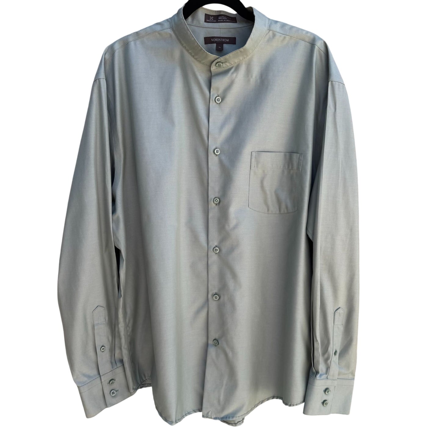 Nordstrom Mens Wrinkle-Free Green Button-Up Pocket Mandarin Band Collar Shirt XL