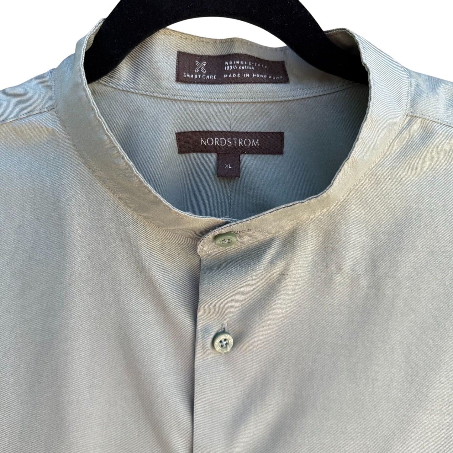 Nordstrom Mens Wrinkle-Free Green Button-Up Pocket Mandarin Band Collar Shirt XL