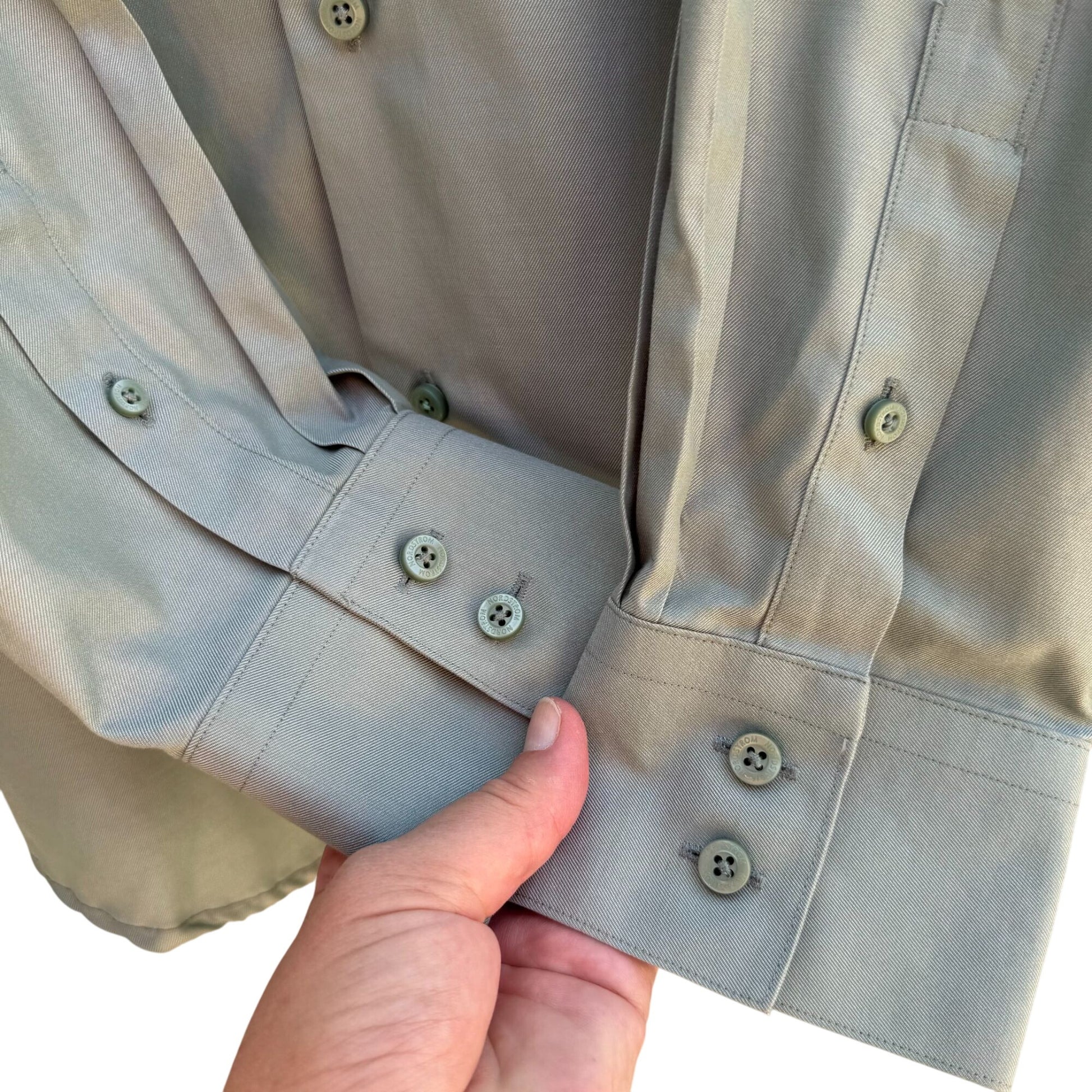 Nordstrom Mens Wrinkle-Free Green Button-Up Pocket Mandarin Band Collar Shirt XL