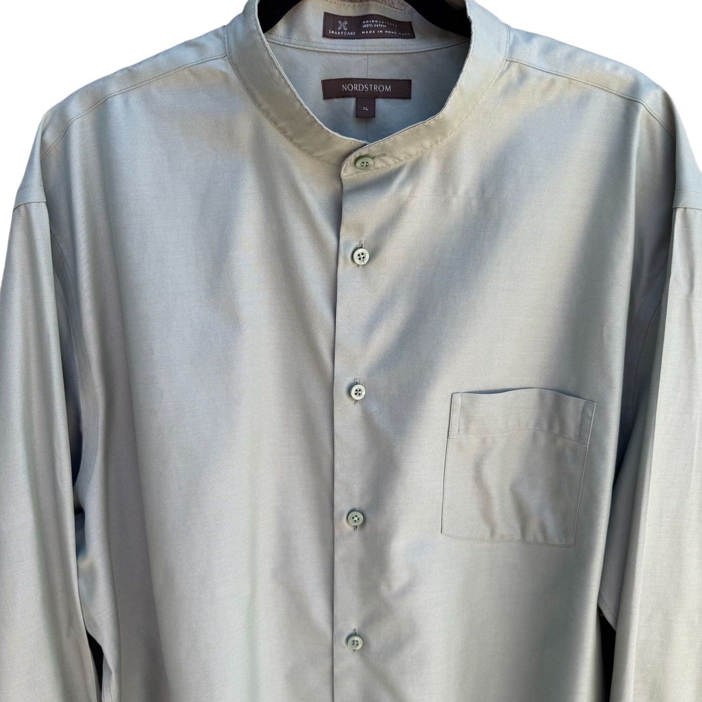Nordstrom Mens Wrinkle-Free Green Button-Up Pocket Mandarin Band Collar Shirt XL