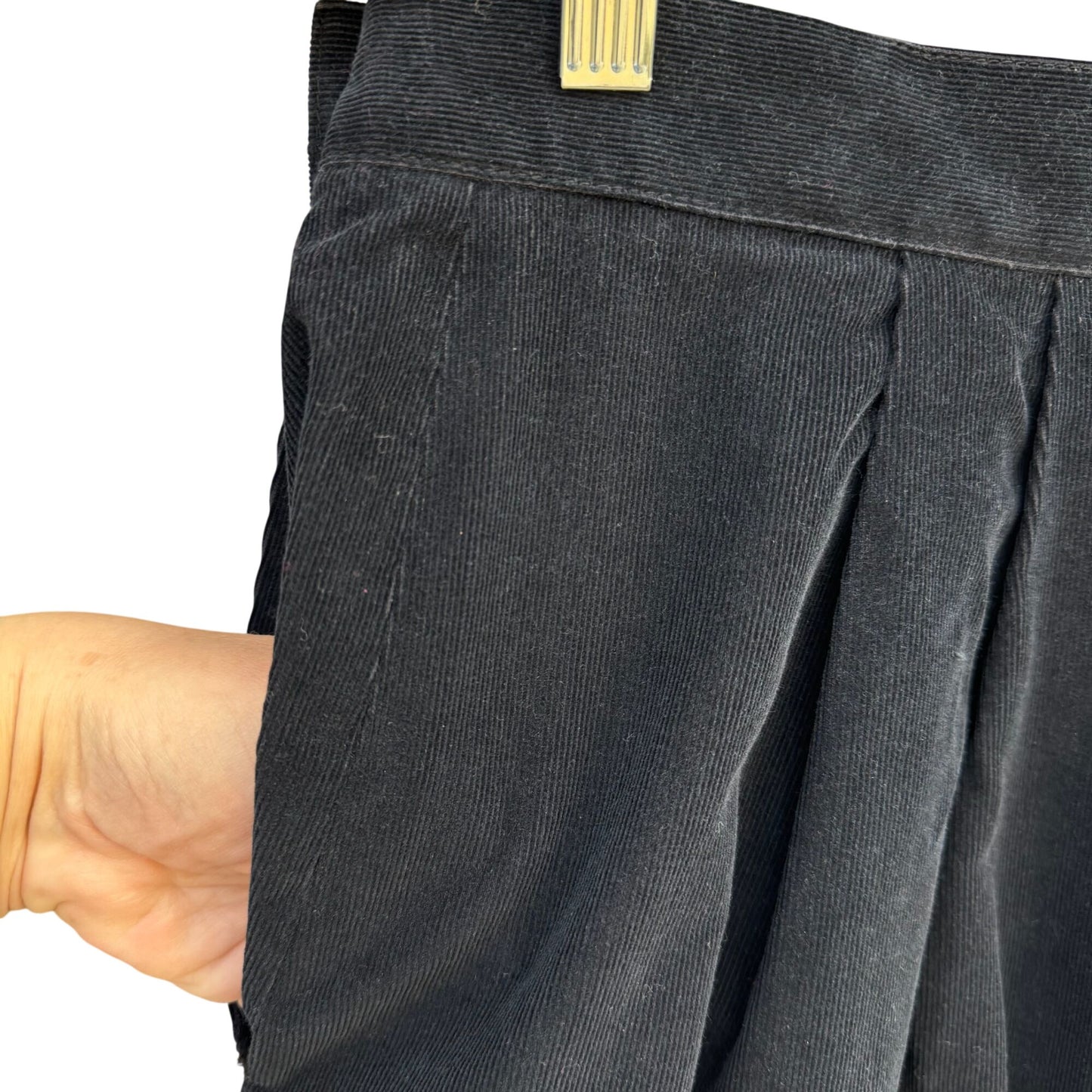 Allen Solly Vintage Womens Black Pleated Corduroy Skirt Mid Length Schoolgirl 14