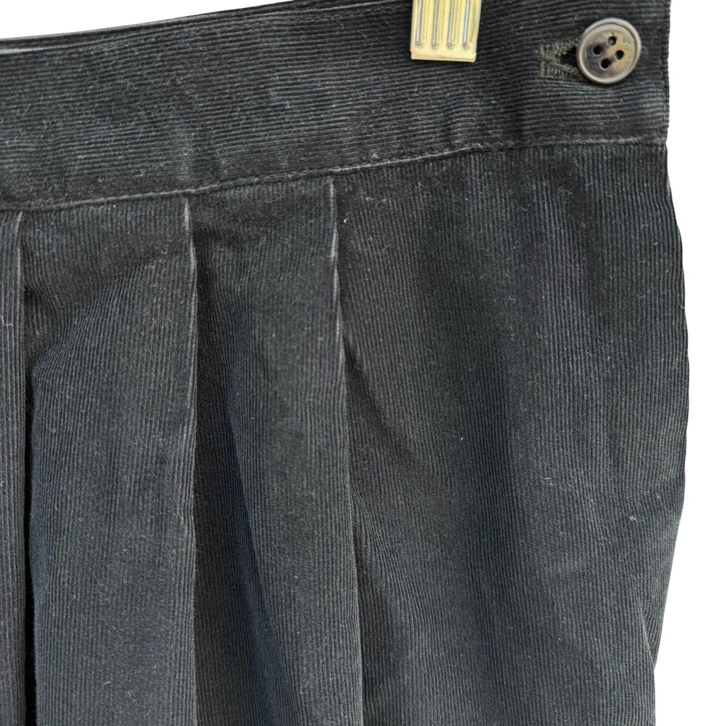 Allen Solly Vintage Womens Black Pleated Corduroy Skirt Mid Length Schoolgirl 14