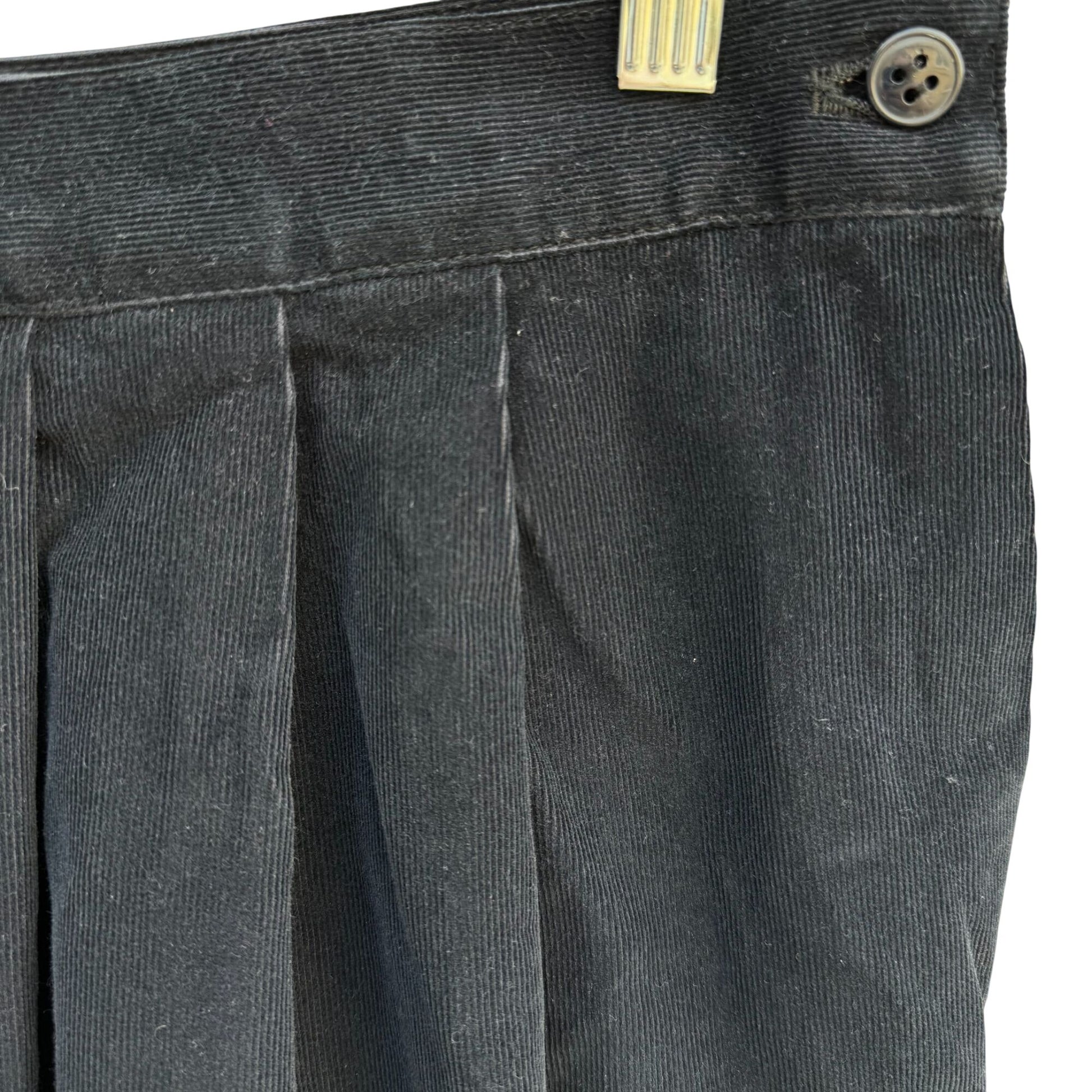 Allen Solly Vintage Womens Black Pleated Corduroy Skirt Mid Length Schoolgirl 14