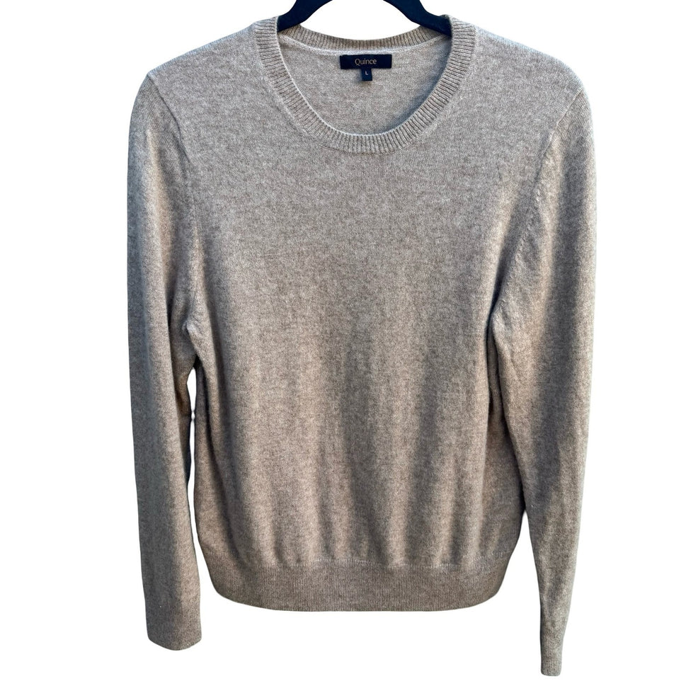 Quince Mongolian Cashmere Quiet Luxury Minimalist Preppy Cozy Sweater Oatmeal L