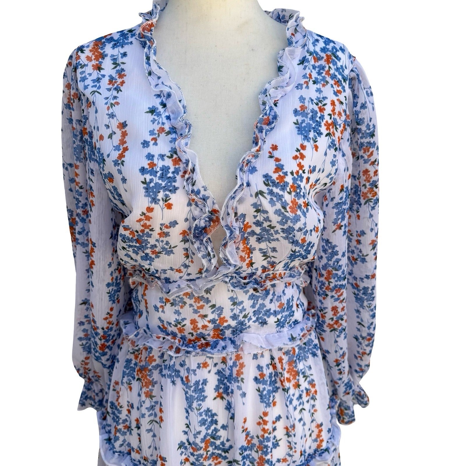 Chicwish Floral Ruffle Open Back Mini Dress S Boho Cottage Garden Party Festival