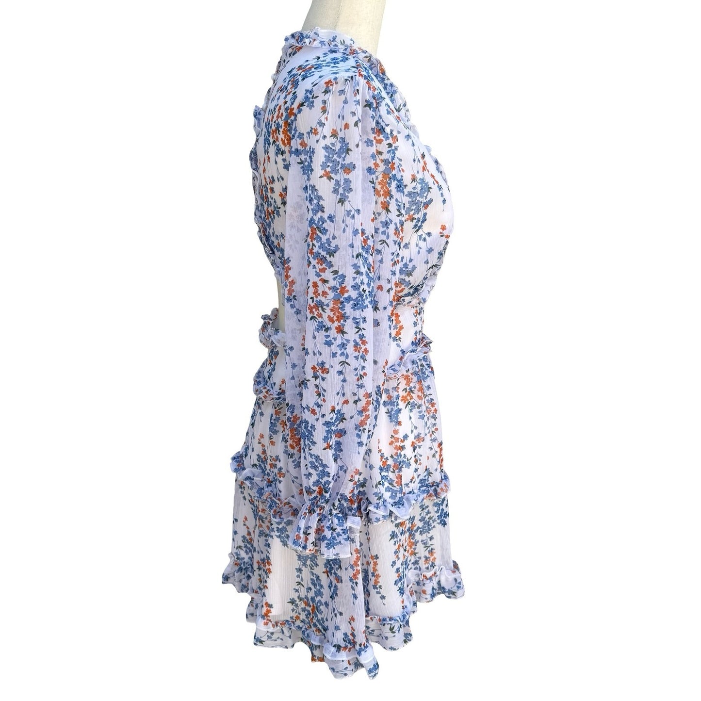 Chicwish Floral Ruffle Open Back Mini Dress S Boho Cottage Garden Party Festival