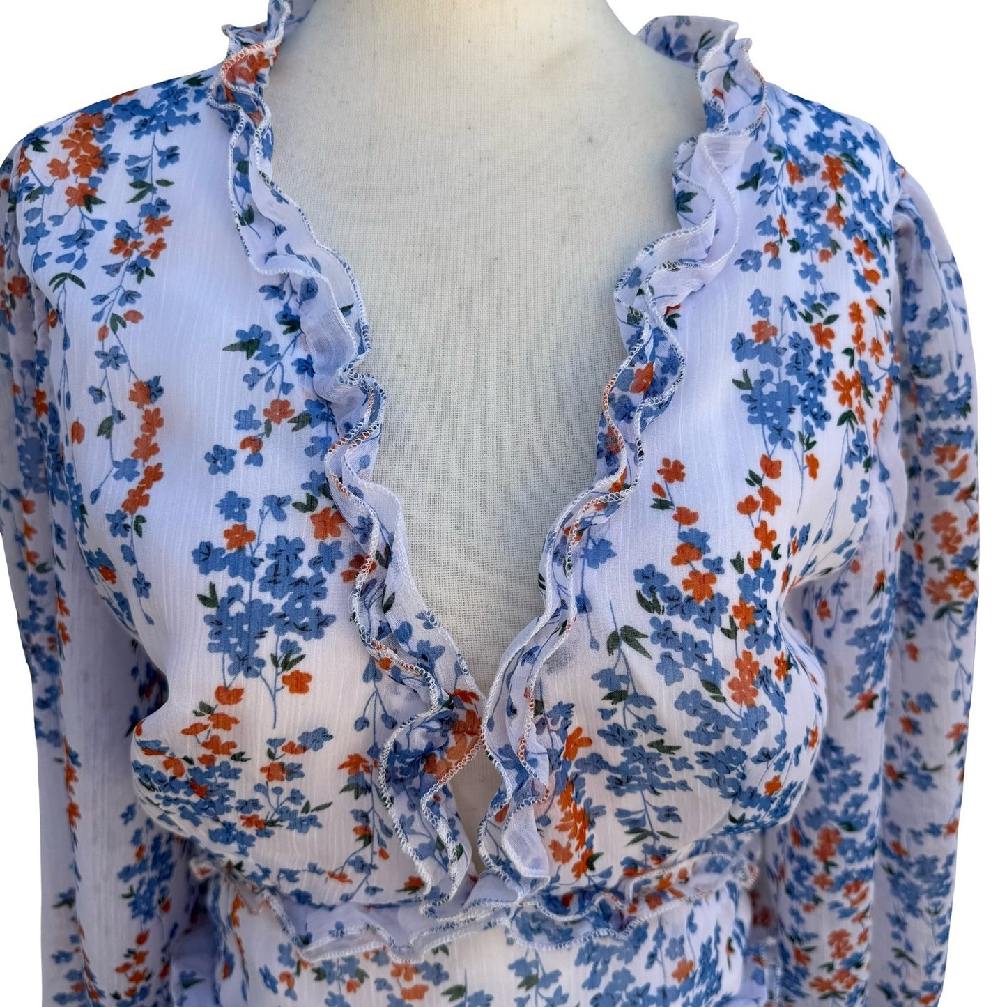 Chicwish Floral Ruffle Open Back Mini Dress S Boho Cottage Garden Party Festival
