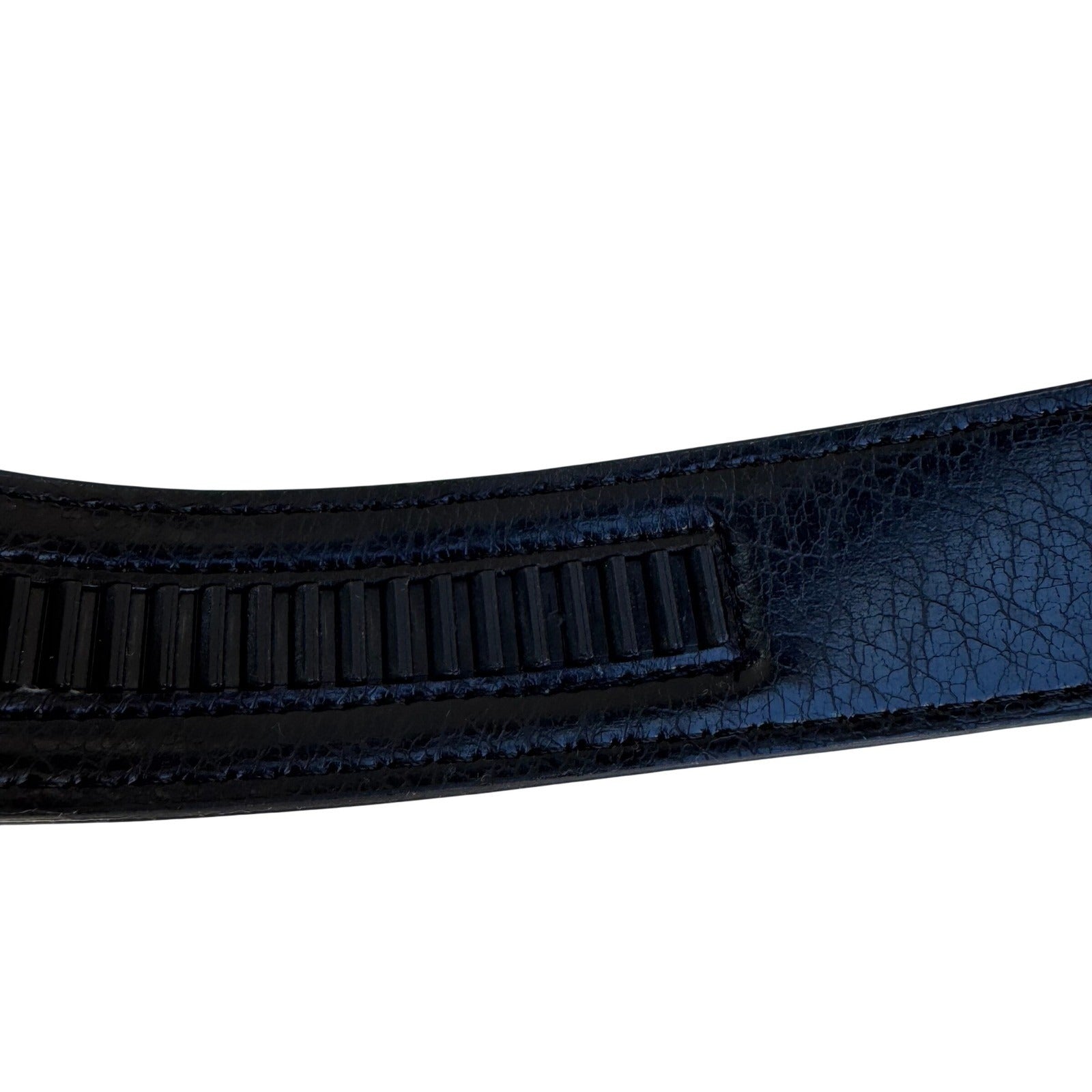 Flex Black Genuine Leather Belt Gold Button Lever Buckle Made in USA Pat 097596