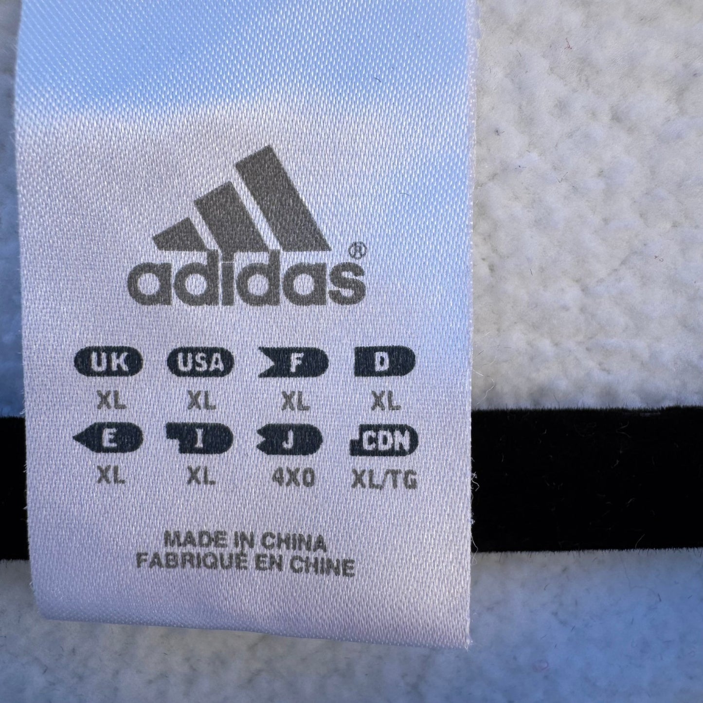 Adidas Mens XL Full Zip Hoodie White Fleece Lined 3-Stripe Embroidered Logo