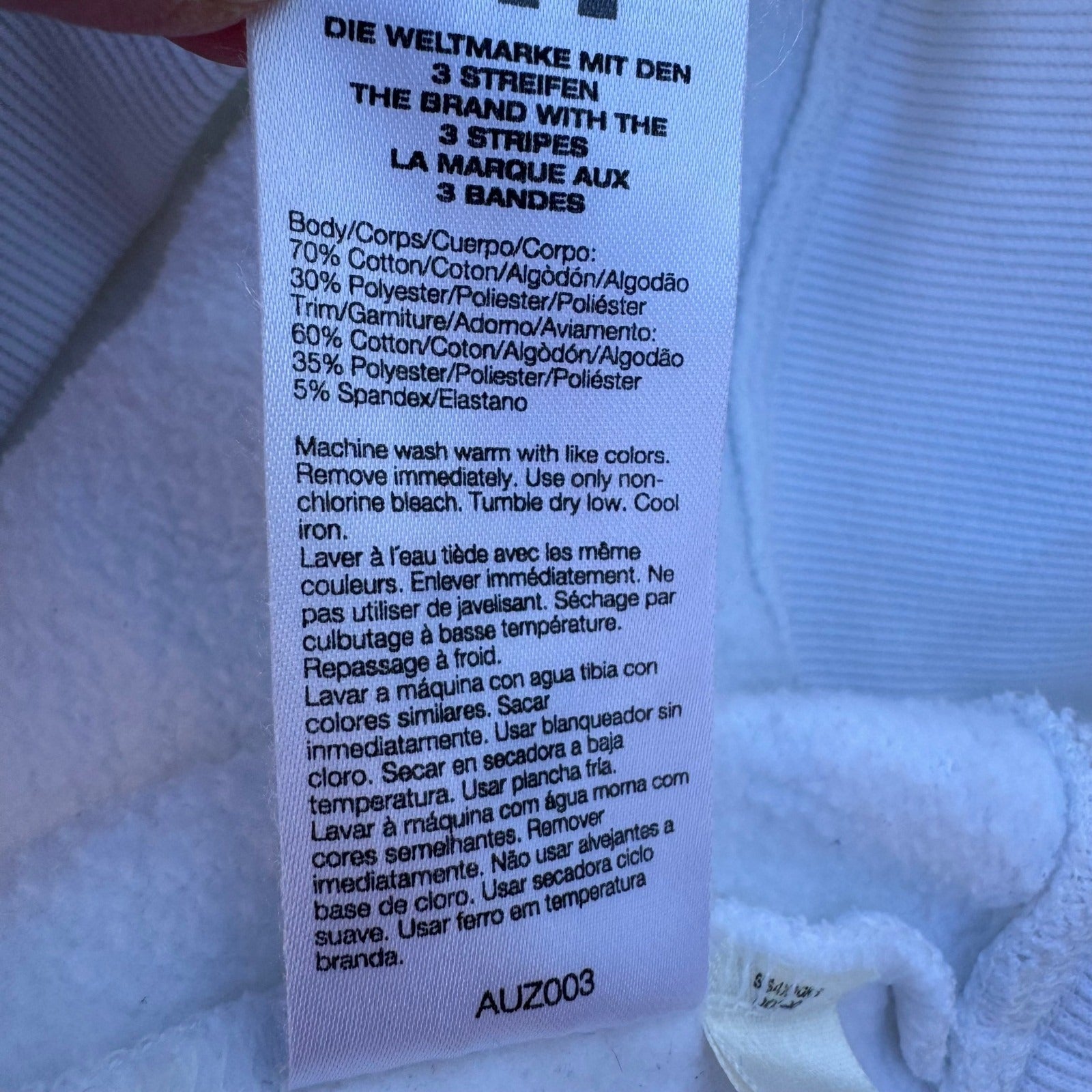 Adidas Mens XL Full Zip Hoodie White Fleece Lined 3-Stripe Embroidered Logo