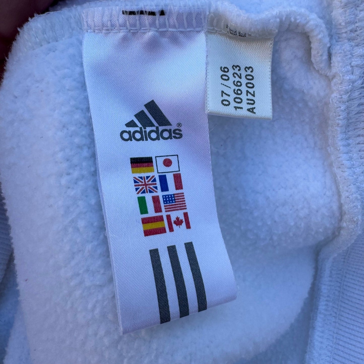 Adidas Mens XL Full Zip Hoodie White Fleece Lined 3-Stripe Embroidered Logo