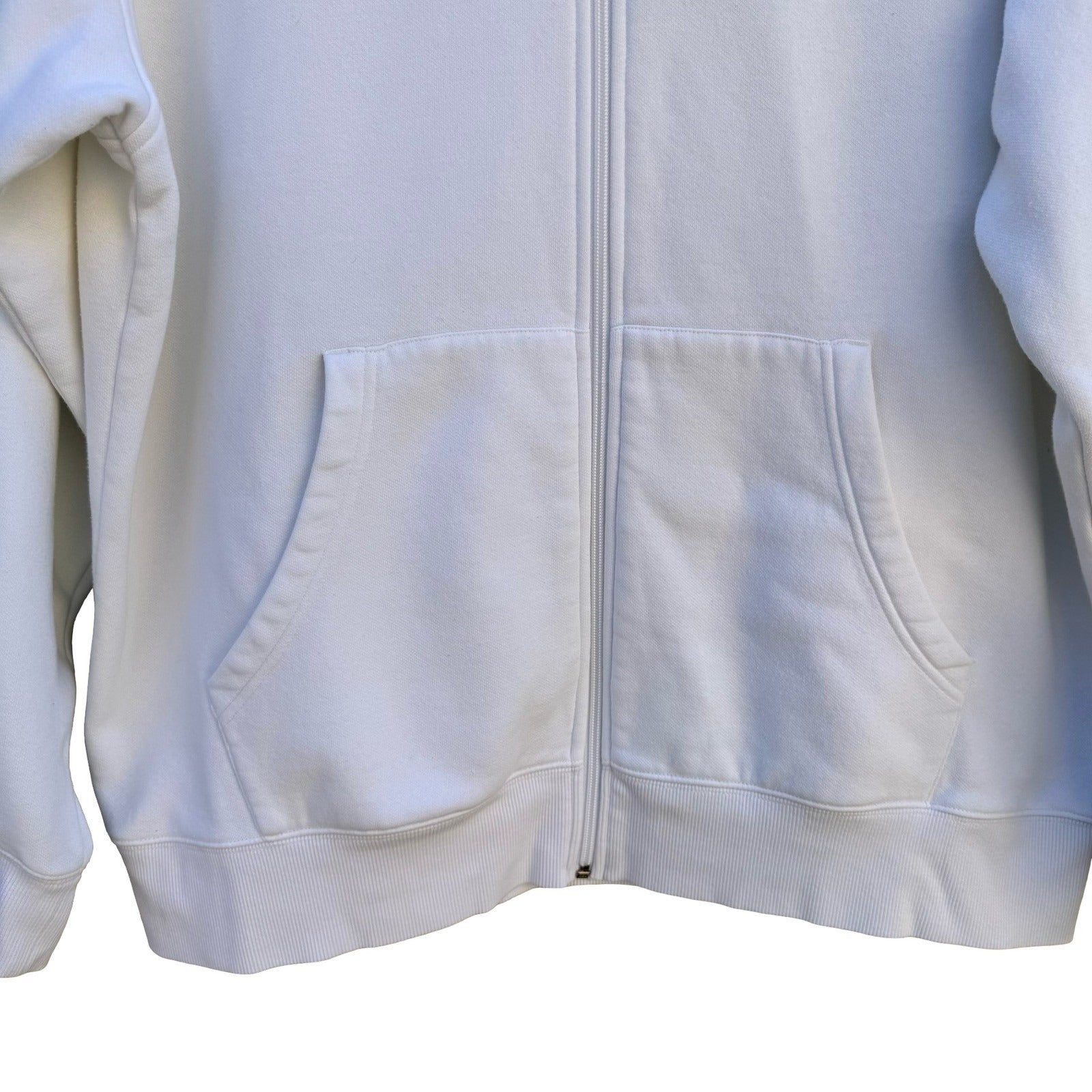 Adidas Mens XL Full Zip Hoodie White Fleece Lined 3-Stripe Embroidered Logo