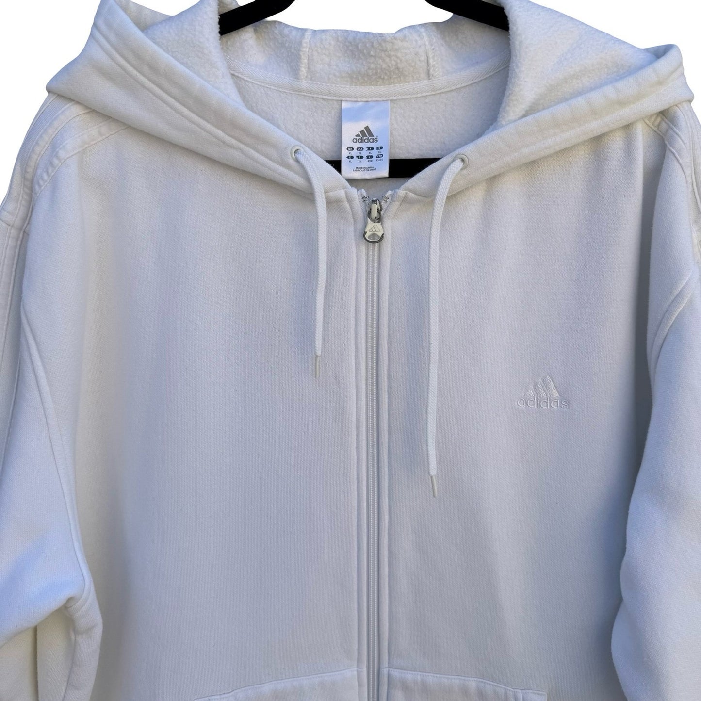 Adidas Mens XL Full Zip Hoodie White Fleece Lined 3-Stripe Embroidered Logo