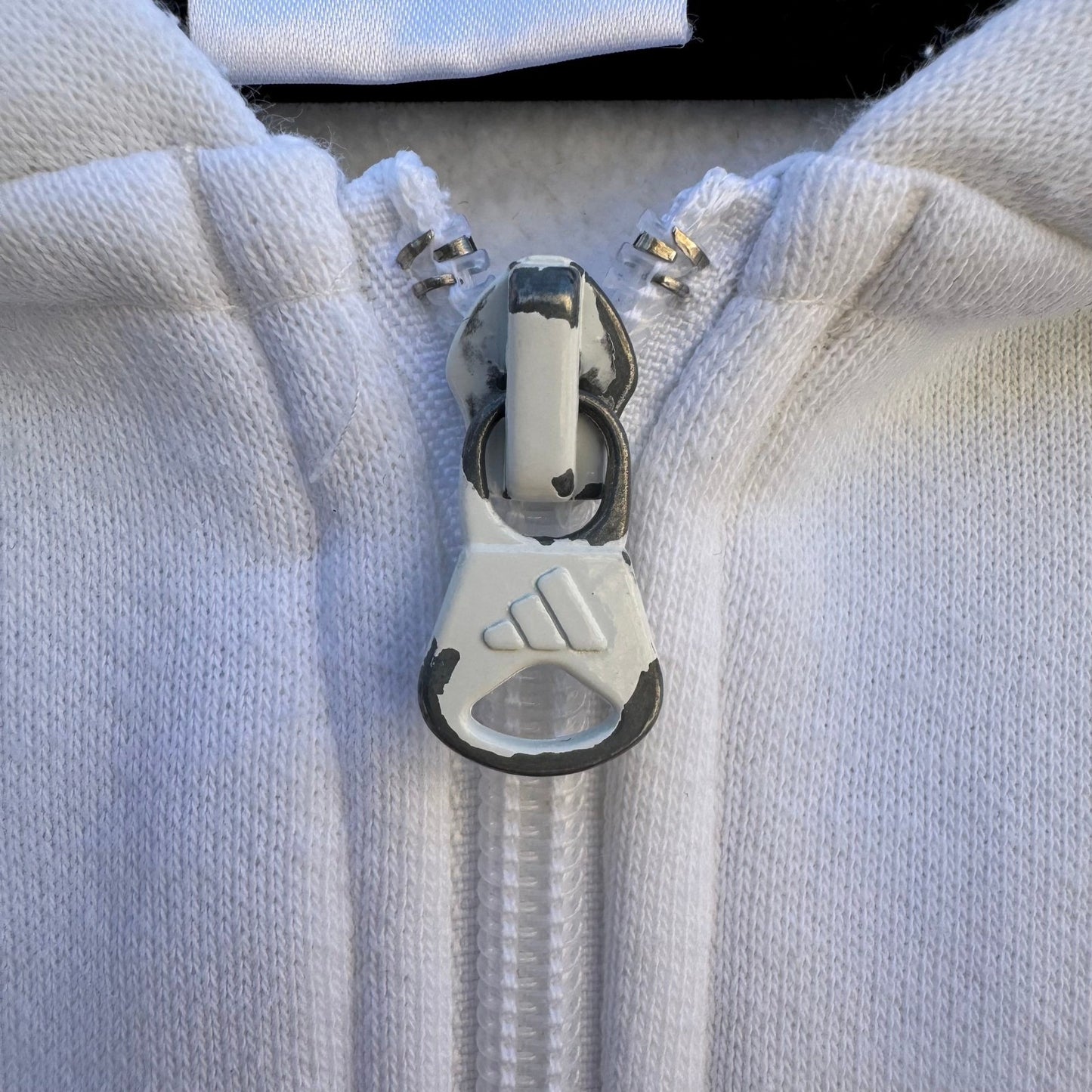 Adidas Mens XL Full Zip Hoodie White Fleece Lined 3-Stripe Embroidered Logo