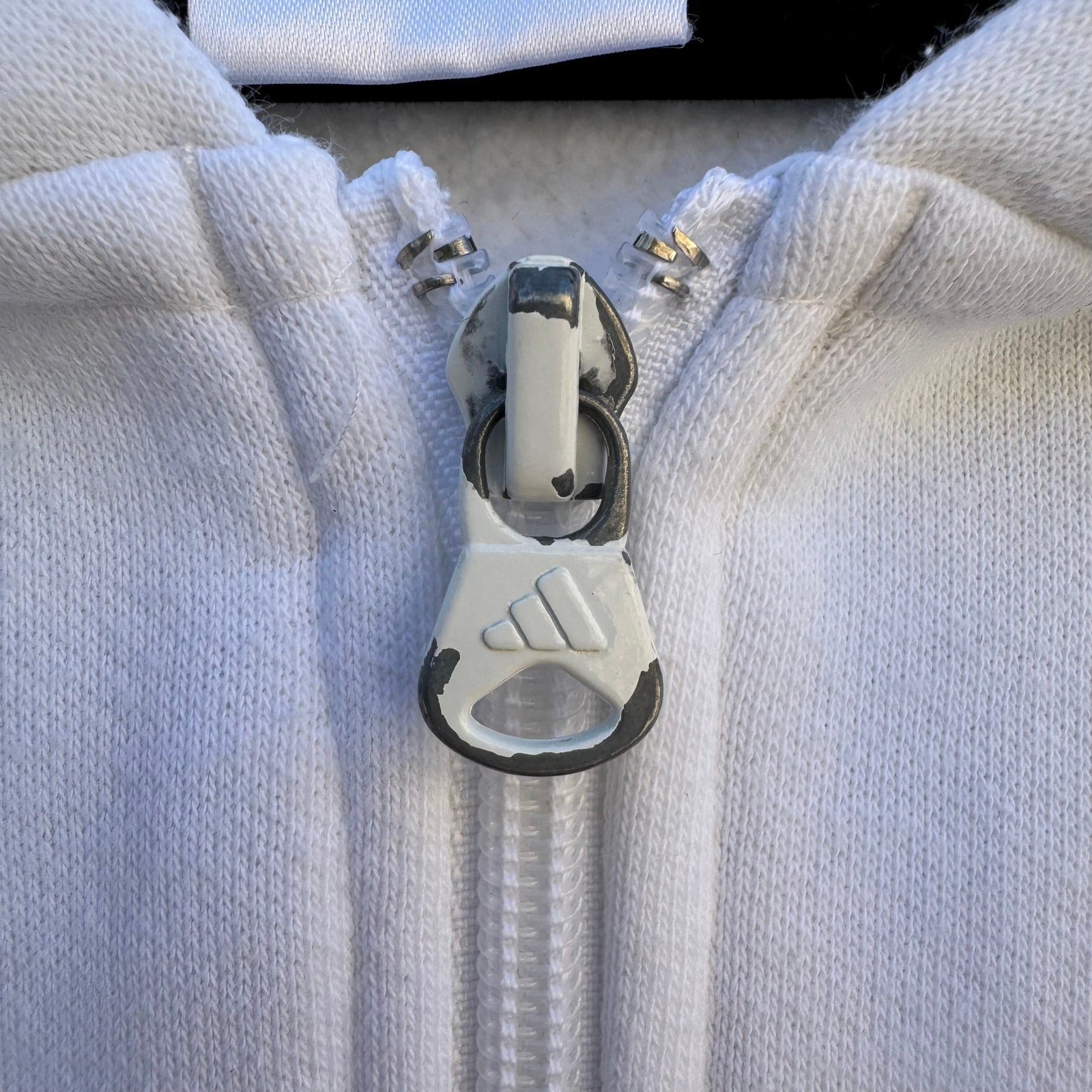 Adidas Mens XL Full Zip Hoodie White Fleece Lined 3-Stripe Embroidered Logo